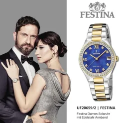 Festina Damenuhr Edelstahl silber gold Festina Solar Energy Solaruhr UF20659/2