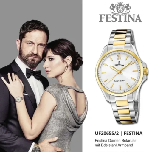 Festina Damenuhr Edelstahl silber gold Festina Solar Energy Solaruhr UF20655/2