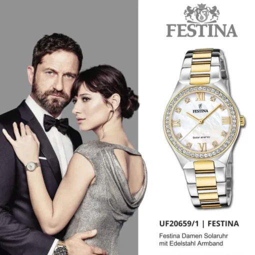 Festina Damenuhr Edelstahl silber gold Festina Solar Energy Solaruhr UF20659/1
