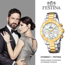 Festina Damenuhr Edelstahl silber gold Festina Boyfriend Armbanduhr UF20604/1