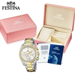 Festina Damenuhr Edelstahl silber gold Festina Boyfriend Armbanduhr UF20607/1