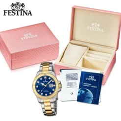 Festina Damenuhr Edelstahl silber gold Festina Boyfriend Armbanduhr UF20504/3