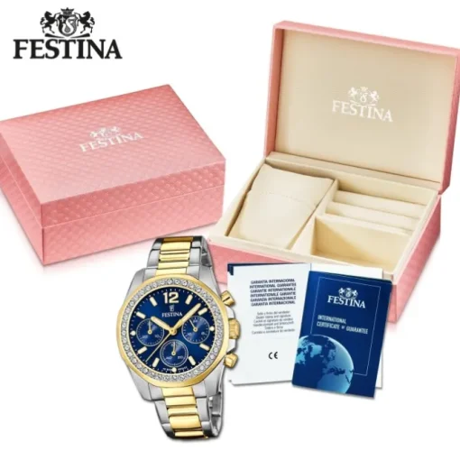 Festina Damenuhr Edelstahl silber gold Festina Boyfriend Armbanduhr UF20607/2