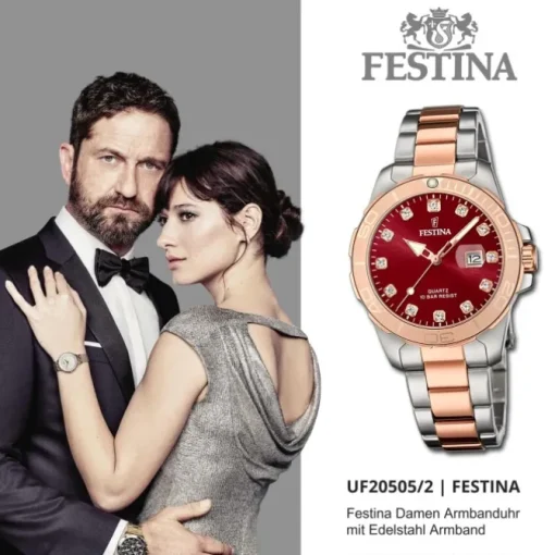 Festina Damenuhr Edelstahl silber gold Festina Boyfriend Armbanduhr UF20505/2