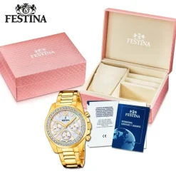 Festina Damenuhr Edelstahl gold Festina Boyfriend Armbanduhr UF20609/1