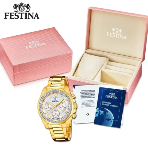 Festina Damenuhr Edelstahl gold Festina Boyfriend Armbanduhr UF20609/1