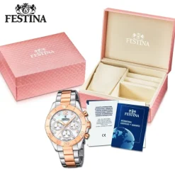 Festina Damenuhr Edelstahl silber rosé Festina Boyfriend Armbanduhr UF20605/1