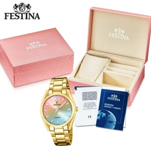 Festina Damenuhr Edelstahl gold Festina Boyfriend Armbanduhr UF20640/7