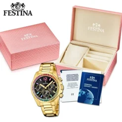 Festina Damenuhr Edelstahl gold Festina Boyfriend Armbanduhr UF20609/3