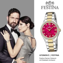 Festina Damenuhr Edelstahl silber gold Festina Solar Energy Solaruhr UF20659/3