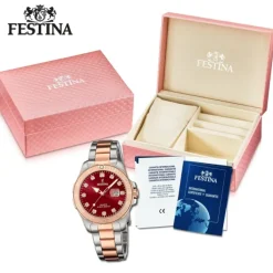 Festina Damenuhr Edelstahl silber gold Festina Boyfriend Armbanduhr UF20505/2