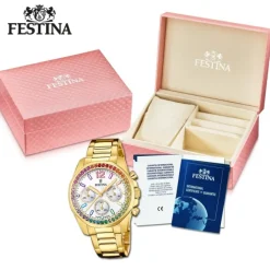 Festina Damenuhr Edelstahl gold Festina Boyfriend Armbanduhr UF20609/2