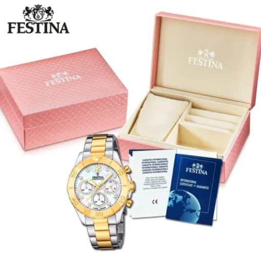Festina Damenuhr Edelstahl silber gold Festina Boyfriend Armbanduhr UF20604/1