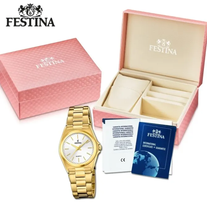 Festina Damenuhr Klassik F20557/2 Armbanduhr Edelstahl gold UF20557/2