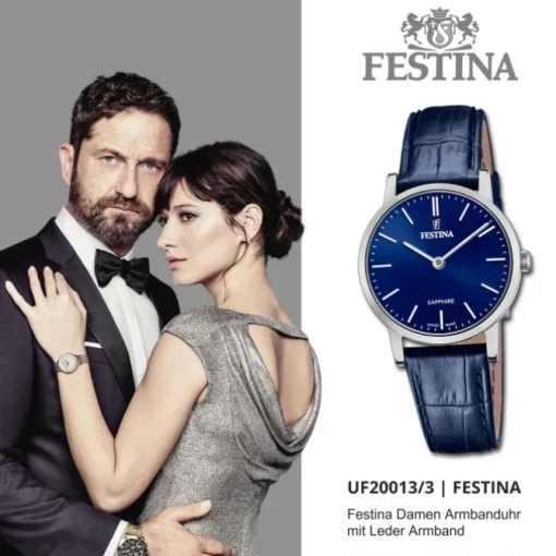 Festina Damenuhr Leder blau Festina Swiss Made Armbanduhr UF20013/3