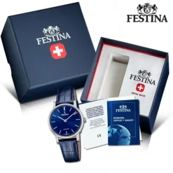 Festina Damenuhr Leder blau Festina Swiss Made Armbanduhr UF20013/3