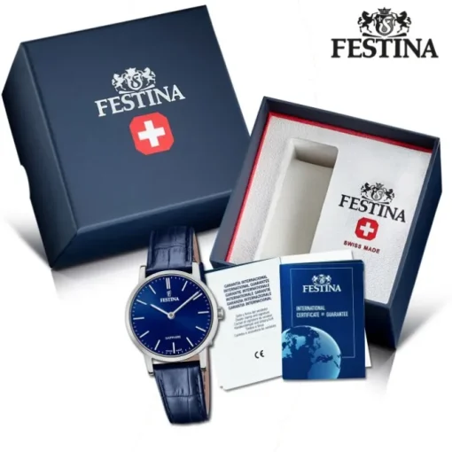 Festina Damenuhr Leder blau Festina Swiss Made Armbanduhr UF20013/3