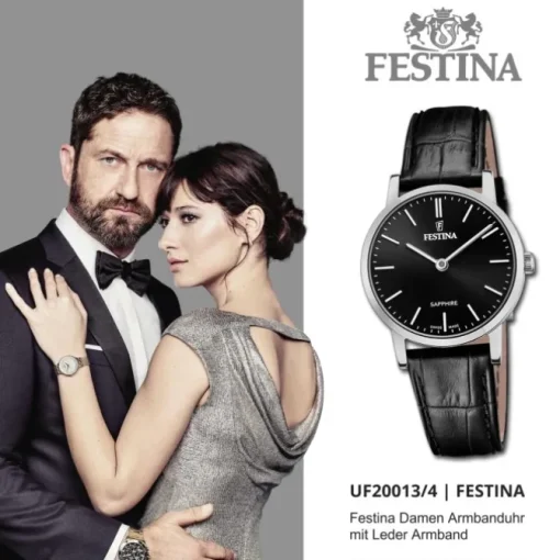 Festina Damenuhr Leder schwarz Festina Swiss Made Armbanduhr UF20013/4