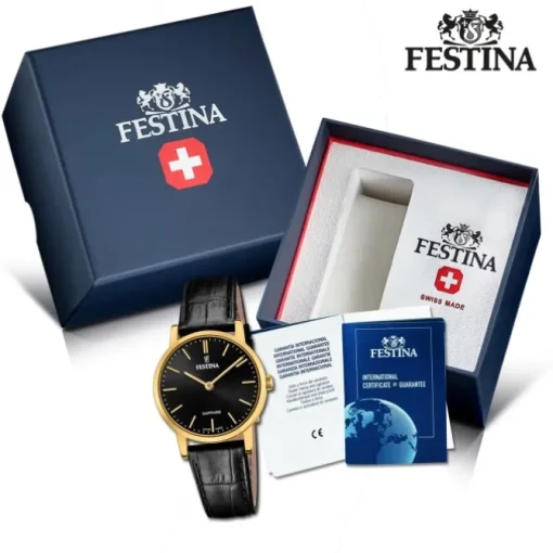 Festina Damenuhr Leder schwarz Festina Swiss Made Armbanduhr UF20017/3
