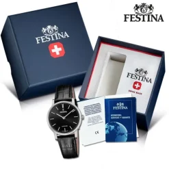 Festina Damenuhr Leder schwarz Festina Swiss Made Armbanduhr UF20013/4