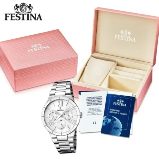 FESTINA Damenuhr Mademoiselle Quarz weiß, Edelstahlband Trend Uhren UF16716/1