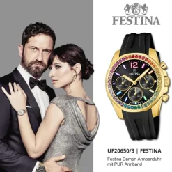 Festina Damenuhr PU schwarz Festina Boyfriend Armbanduhr UF20650/3