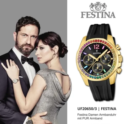 Festina Damenuhr PU schwarz Festina Boyfriend Armbanduhr UF20650/3