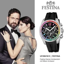 Festina Damenuhr PU schwarz Festina Boyfriend Armbanduhr UF20610/3