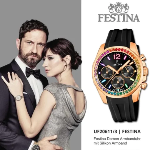 Festina Damenuhr PU schwarz Festina Boyfriend Armbanduhr UF20611/3