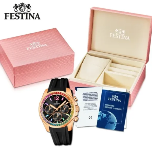 Festina Damenuhr PU schwarz Festina Boyfriend Armbanduhr UF20611/3