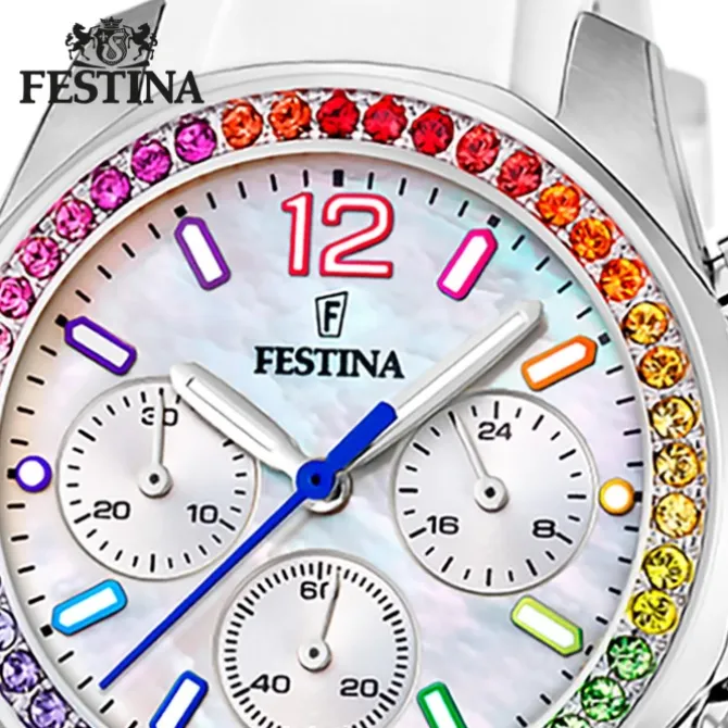 Festina Damenuhr PU weiß Festina Boyfriend Armbanduhr UF20610/2