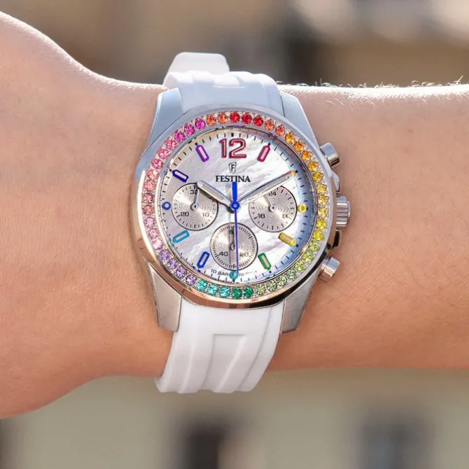 Festina Damenuhr PU weiß Festina Boyfriend Armbanduhr UF20610/2