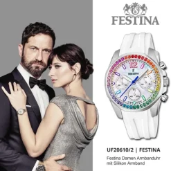 Festina Damenuhr PU weiß Festina Boyfriend Armbanduhr UF20610/2