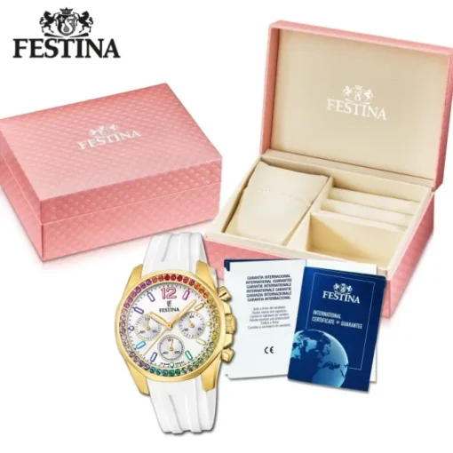 Festina Damenuhr PU weiß Festina Boyfriend Armbanduhr UF20650/2