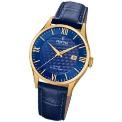 Festina Herren Armbanduhr Swiss Made F20010/3 Quarz Leder blau UF20010/3
