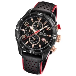 Festina Herren Armbanduhr Chronograph F20519/4 Analog Leder schwarz UF20519/4