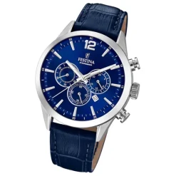 Festina Herren Armbanduhr Timeless Chronograph F20542/2 Leder blau UF20542/2