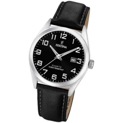 Festina Herren Armbanduhr Klassik F20446/3 Quarz Leder schwarz UF20446/3