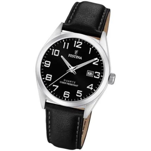 Festina Herren Armbanduhr Klassik F20446/3 Quarz Leder schwarz UF20446/3