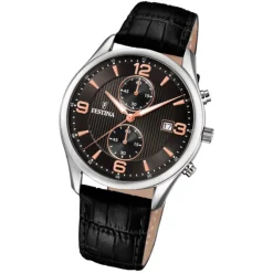 Festina Herren Armbanduhr Retro F6855/7 Quarz Leder schwarz UF6855/7