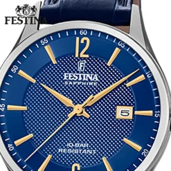 Festina Herren Armbanduhr Swiss Made F20007/3 Quarz Leder blau UF20007/3
