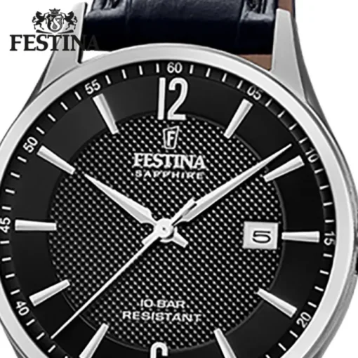 Festina Herren Armbanduhr Swiss Made F20007/4 Quarz Leder schwarz UF20007/4