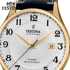 Festina Herren Armbanduhr Swiss Made F20010/1 Quarz Leder schwarz UF20010/1