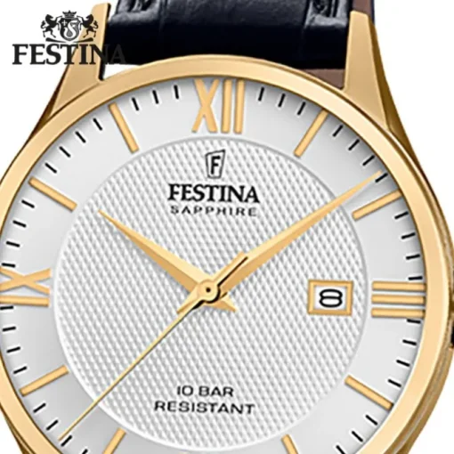 Festina Herren Armbanduhr Swiss Made F20010/2 Quarz Leder schwarz UF20010/2