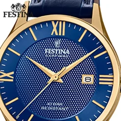 Festina Herren Armbanduhr Swiss Made F20010/3 Quarz Leder blau UF20010/3
