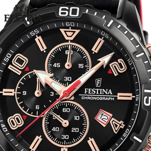 Festina Herren Armbanduhr Chronograph F20519/4 Analog Leder schwarz UF20519/4