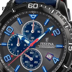 Festina Herren Armbanduhr Chronograph F20519/3 Analog Leder blau UF20519/3