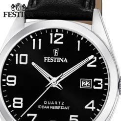Festina Herren Armbanduhr Klassik F20446/3 Quarz Leder schwarz UF20446/3
