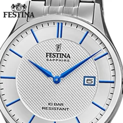 Festina Herren Armbanduhr Swiss Made F20005/2 Quarz Edelstahl silber UF20005/2