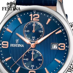 Festina Herren Armbanduhr Retro F6855/6 Quarz Leder blau UF6855/6